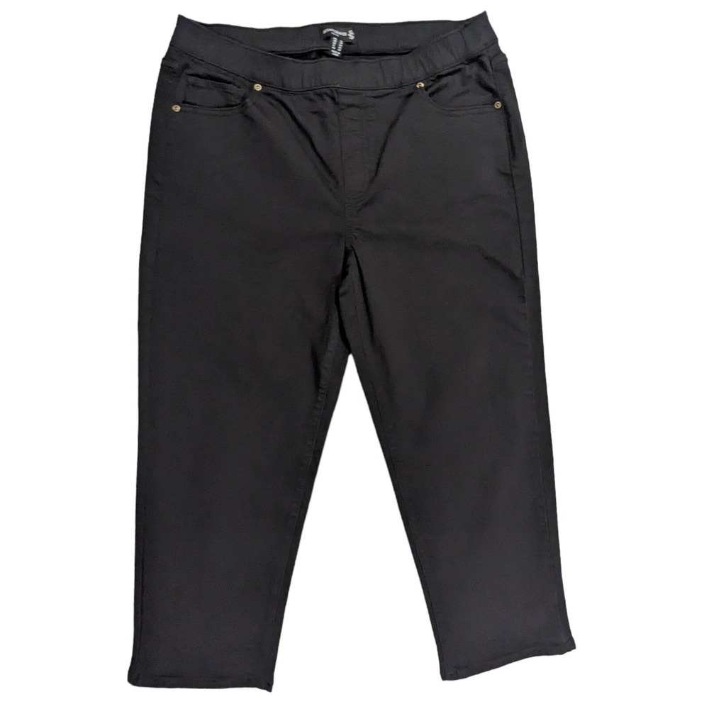 Susan Graver Cropped Pants Women 10 Black Excellent Stretch Pull On Capri Denim